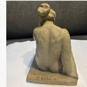 Vintage Rubenesque Clay Sculpture Nude Mother And Child statue Signed Kahn